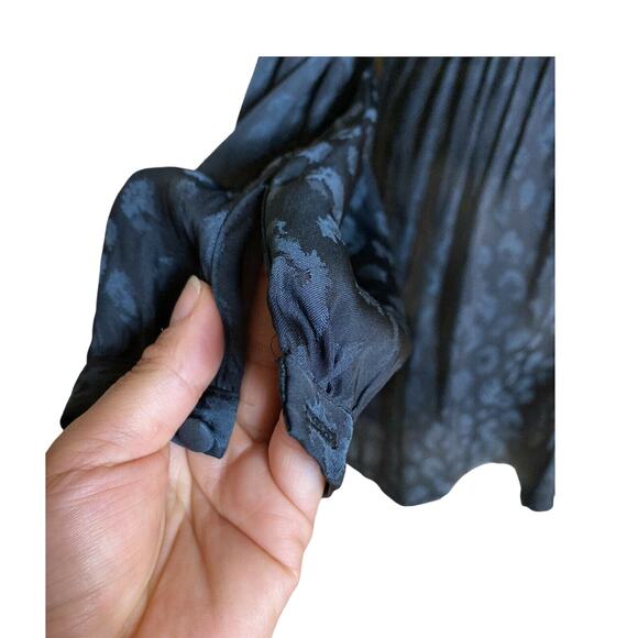 AVEC LES FILLES Romper Animal Print Black Teal Cold Shoulder Ruffle LS Small EUC - Picture 6 of 9